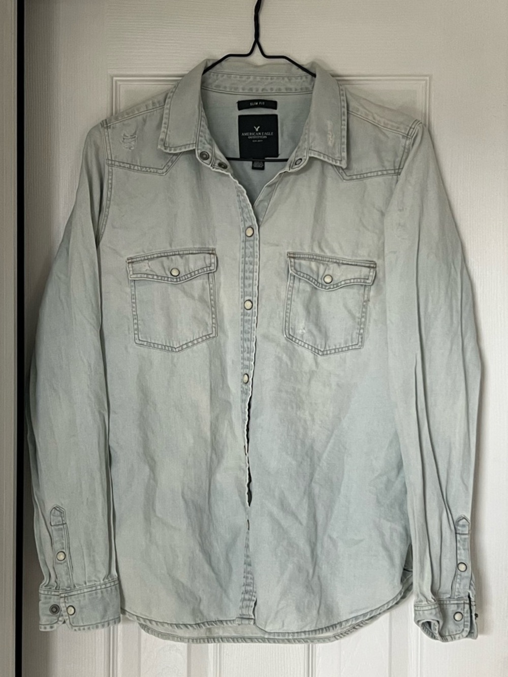 American Eagle Outfitters Light Blue Western Style Top, Slim Fit, Size M